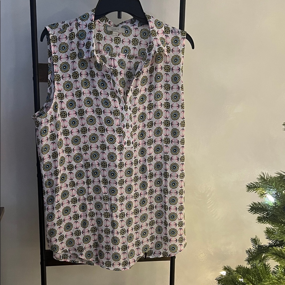 LOFT Floral Sleeveless Blouse - Pink and Green